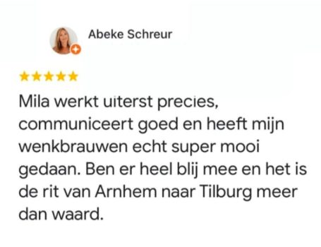 Beoordeling van een klant over de goede samenwerking met Mila en het resultaat.